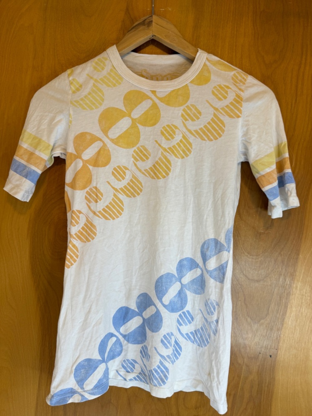 Mighty Fine Vintage Y2K white Short Sleeve Tee with Yellow and Blue
